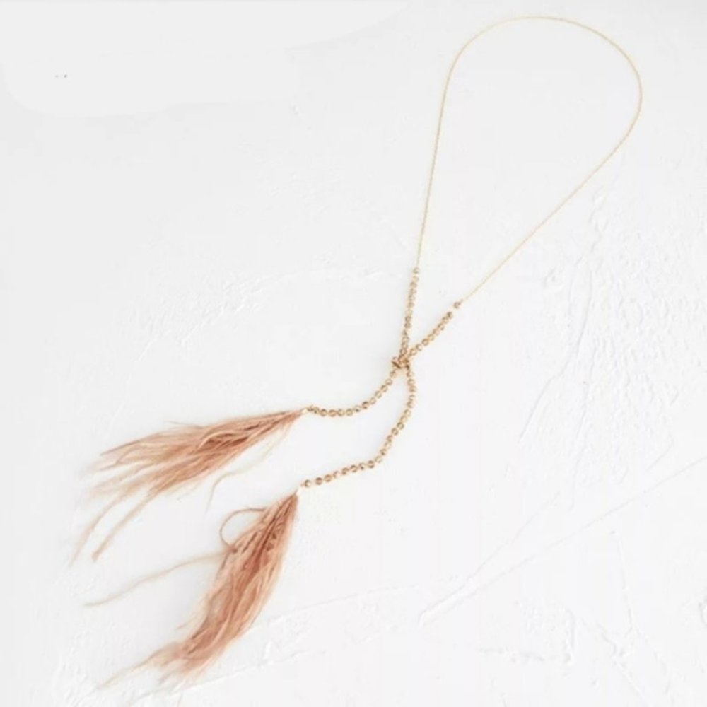 Feather Wrap Glass Beaded Necklace--USA Made